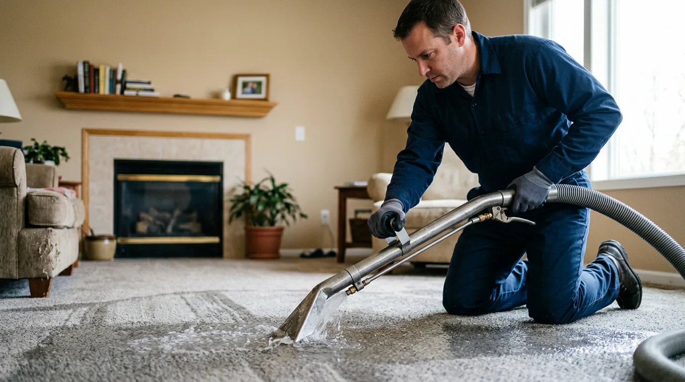 Water damage restoration technician working near Cosmos, MN